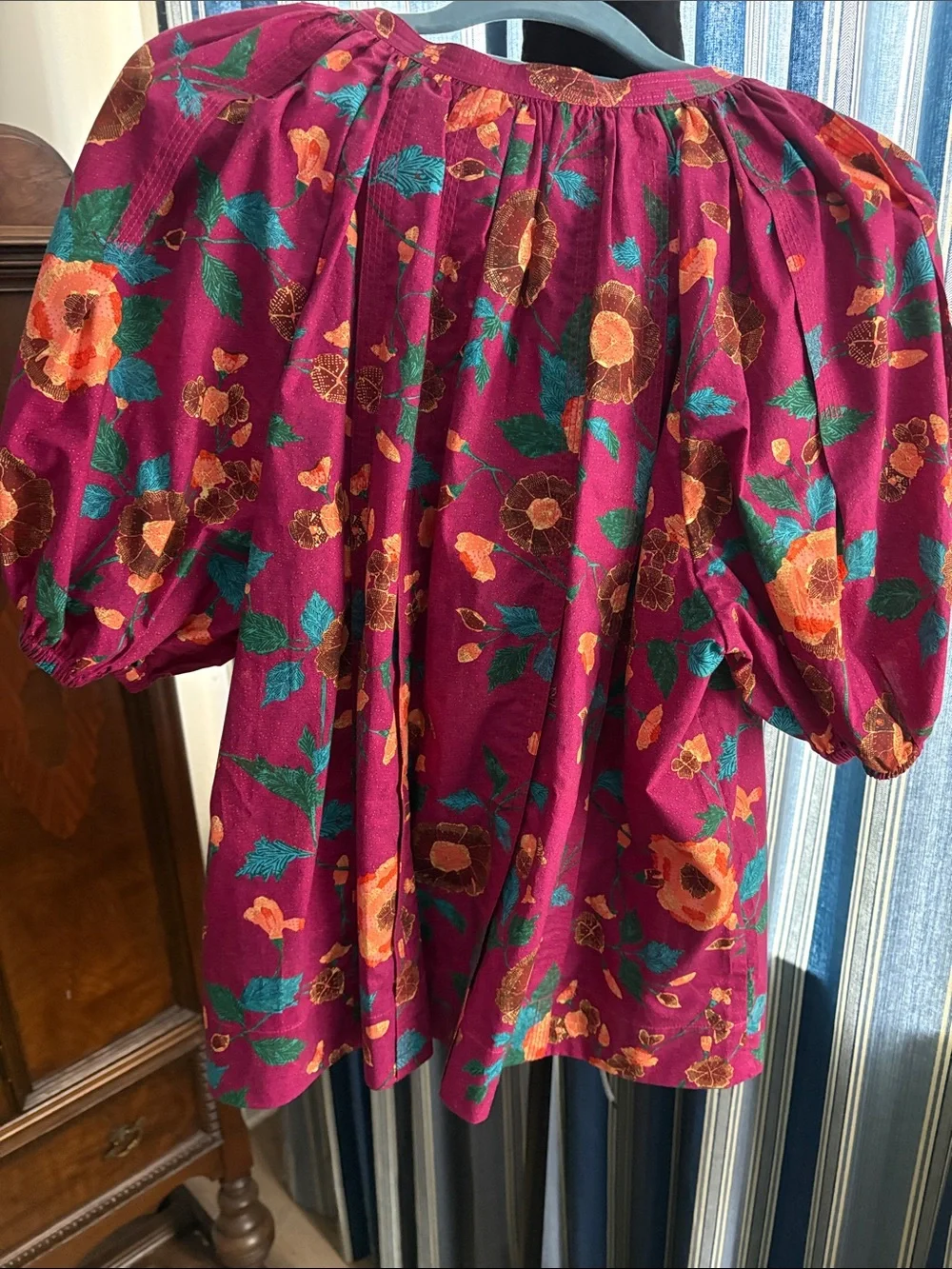 Ulla Johnson Magenta Floral Puff-Sleeve Blouse